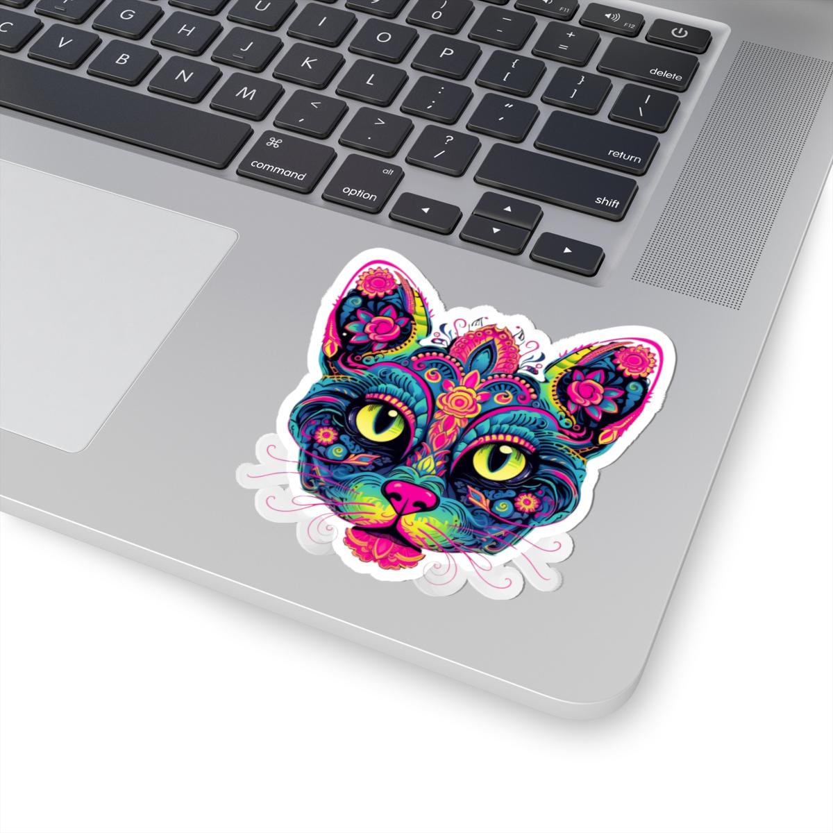 Psychedelic Cat Sticker | Trippy Floral Feline Vinyl Decal (Waterproof)