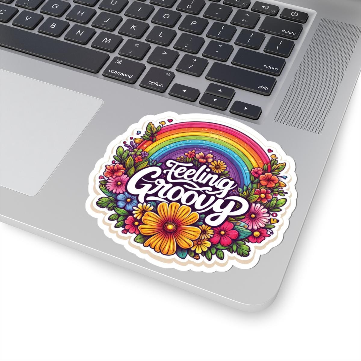 Feeling Groovy Sticker | Retro Rainbow Floral Vinyl Decal, 70s Boho Vibes