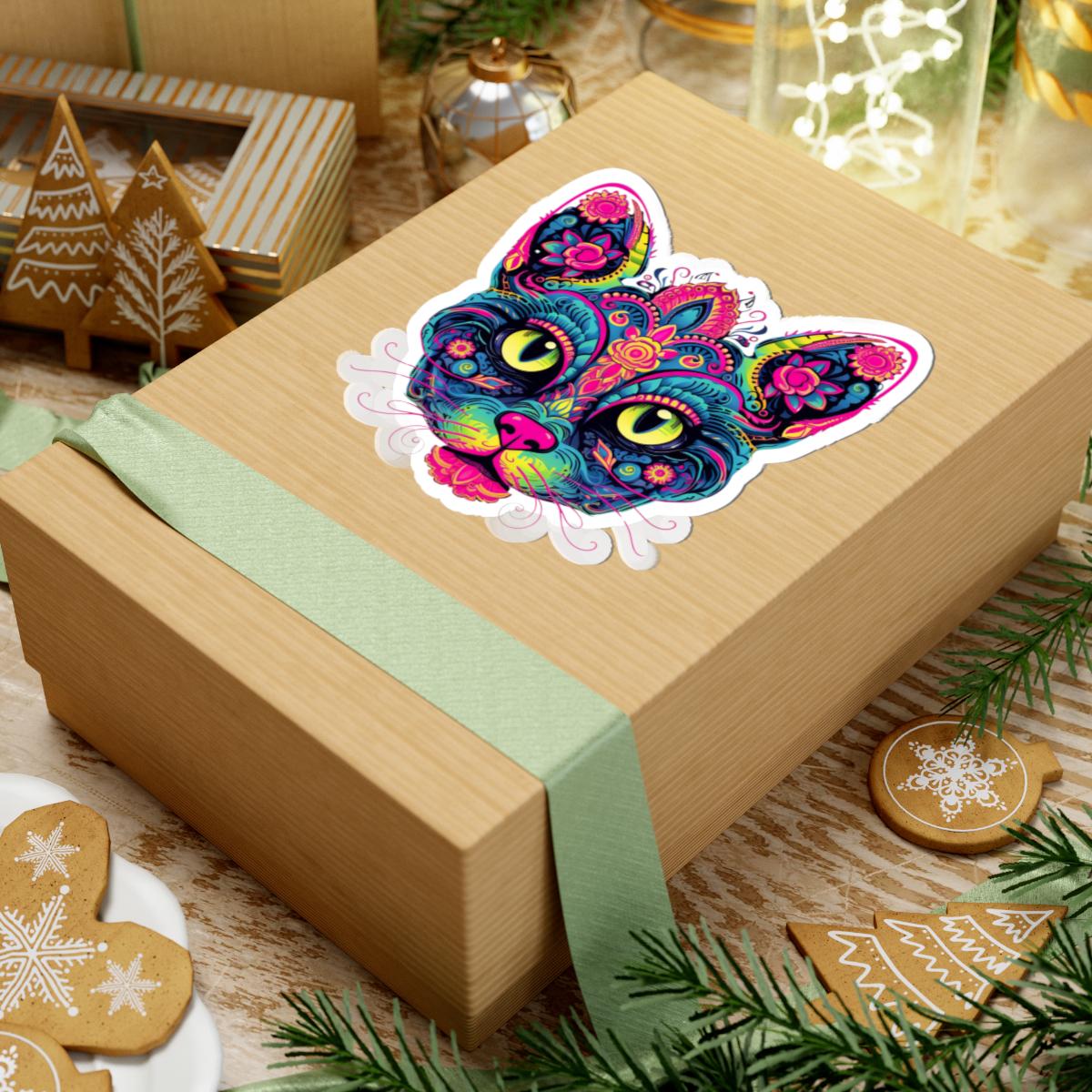 Psychedelic Cat Sticker | Trippy Floral Feline Vinyl Decal (Waterproof)