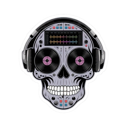 DJ Skull Sticker | Headphones, Turntable, Vinyl Record Art (Glossy)