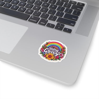 Feeling Groovy Sticker | Retro Rainbow Floral Vinyl Decal, 70s Boho Vibes