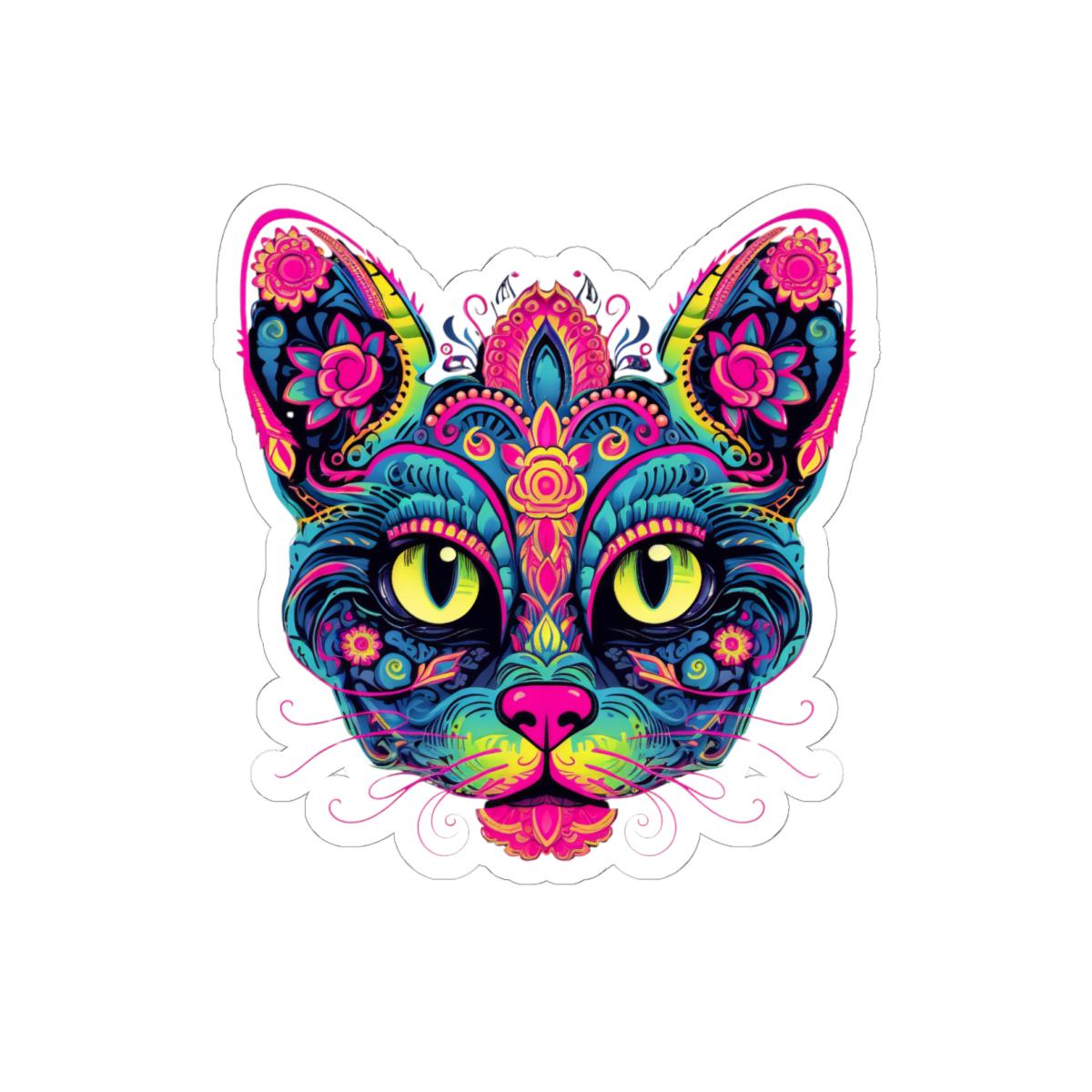 Psychedelic Cat Sticker | Trippy Floral Feline Vinyl Decal (Waterproof)