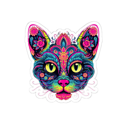Psychedelic Cat Sticker | Trippy Floral Feline Vinyl Decal (Waterproof)