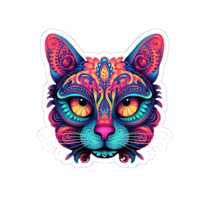 Trippy Cat Sticker | Psychedelic Neon Floral Vinyl Decal (Laptop Art)