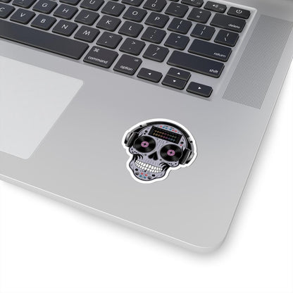 DJ Skull Sticker | Headphones, Turntable, Vinyl Record Art (Glossy)