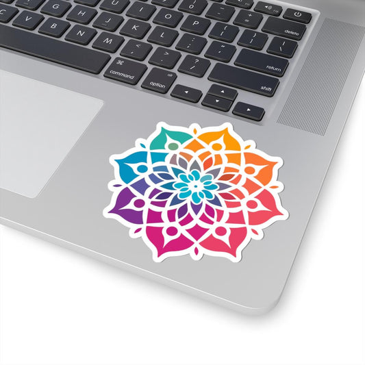 ColorFlow Rainbow Mandala Sticker | Sacred Geometry Vinyl Decal (Laptop, Journal)