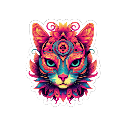 Psychedelic Cat Sticker | Vibrant Floral Trippy Vinyl Decal (Waterproof)