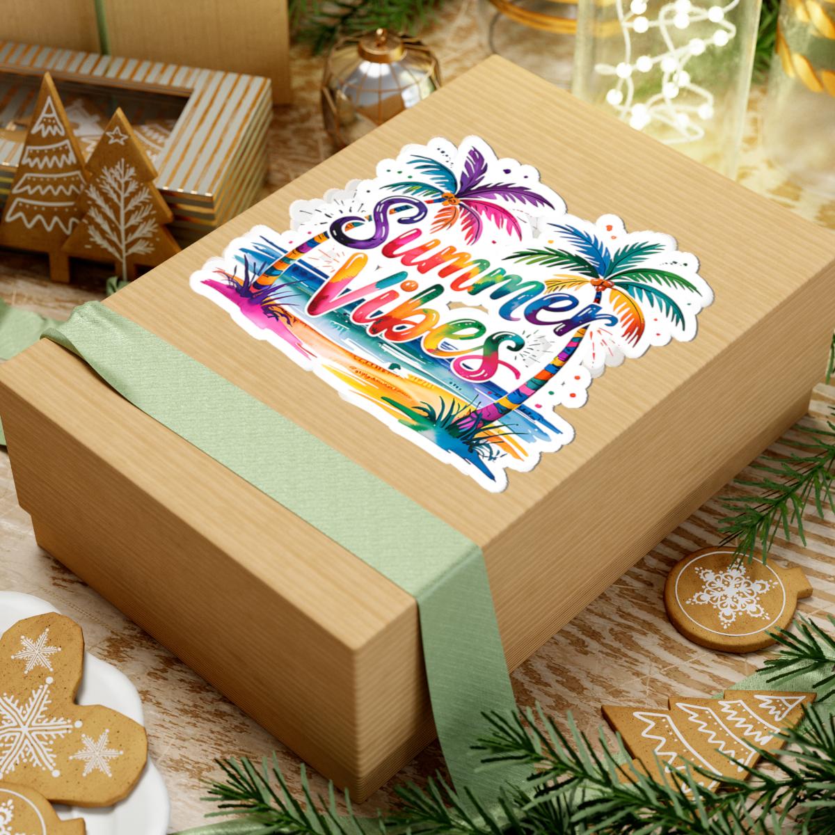 Summer Vibes Sticker | Rainbow Beach Palm Tree Vinyl Decal