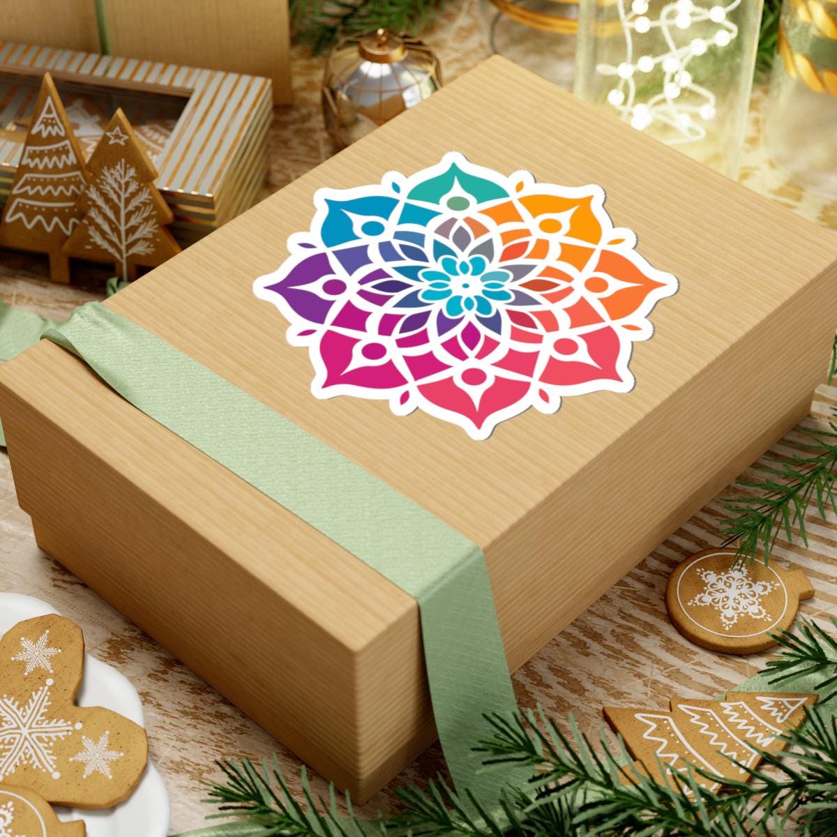 ColorFlow Rainbow Mandala Sticker | Sacred Geometry Vinyl Decal (Laptop, Journal)