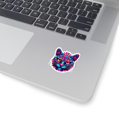 Psychedelic Cat Sticker | Neon Trippy Feline Vinyl Decal, Boho Rainbow Art (Waterproof)