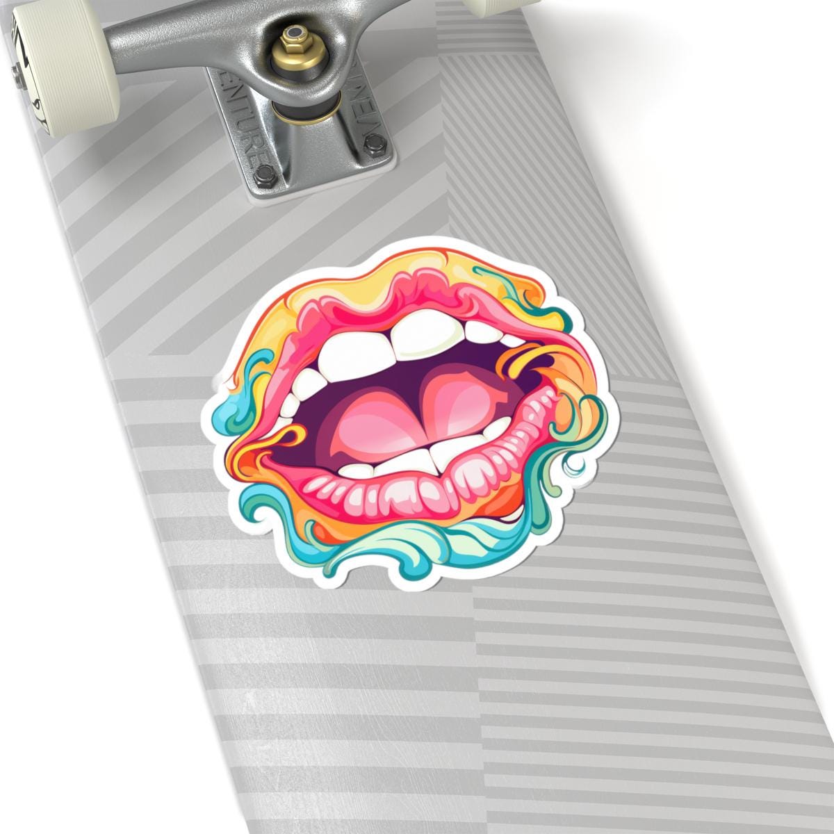 ColorFlow | Screaming Lips Sticker | Trippy Pop Art Kiss Cut Decal | Psychedelic Mouth Vinyl