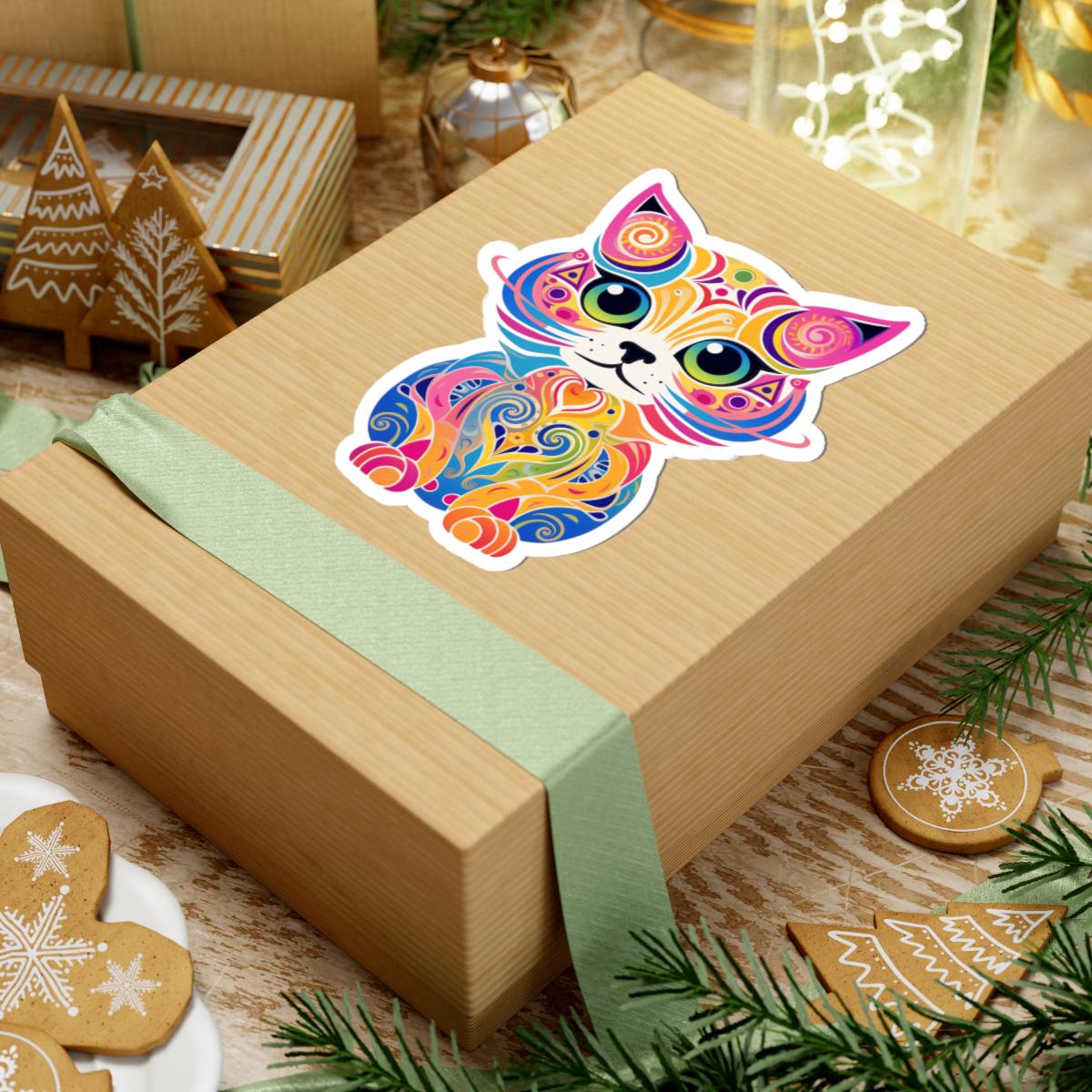 ColorFlow Psychedelic Cat Sticker | Trippy Rainbow Kitty Art (Vinyl)