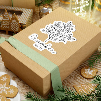 ColorFlow | December Holly Sticker | Birth Month Botanical Kiss Cut Vinyl Decal | Winter Floral Sticker
