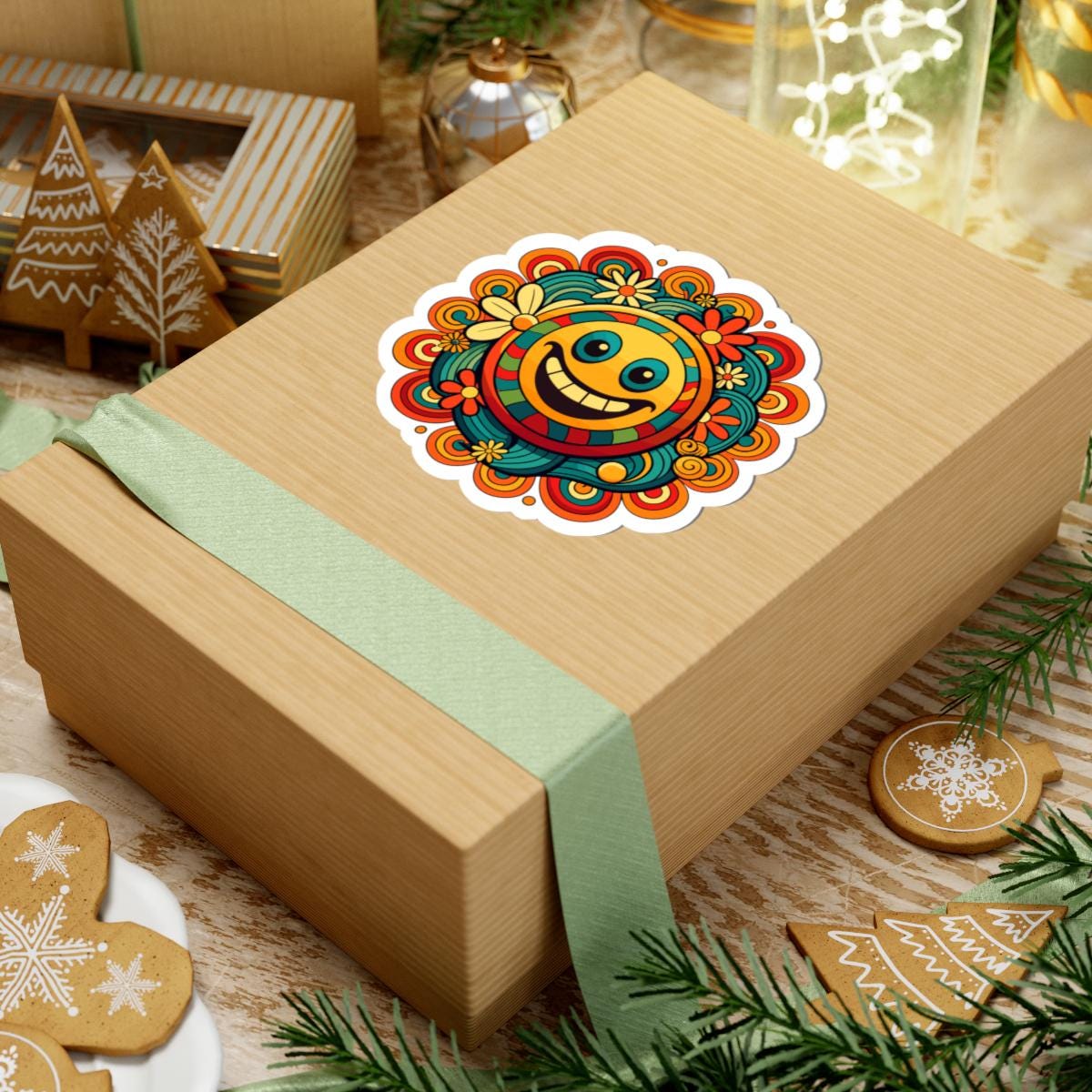 Retro Groove Smiley Face Sticker | Flower Power Vinyl Decal (Waterproof)