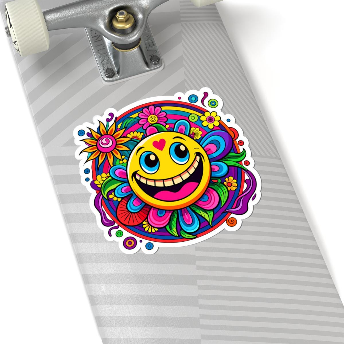 Heart Happy Emoji Sticker | Rainbow Smiley Face Flower Vinyl Decal