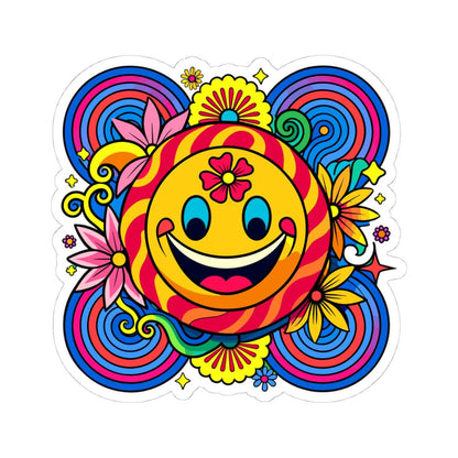 Retro Flower Power Smiley Sticker | Groovy Happy Face Vinyl Decal