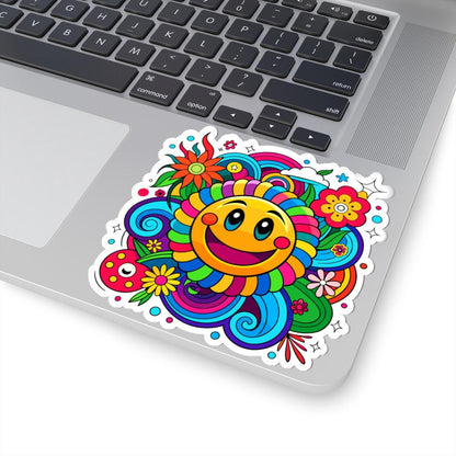 Rainbow Spiral Smiley Face Sticker | Groovy Retro Vinyl Decal (Waterproof)