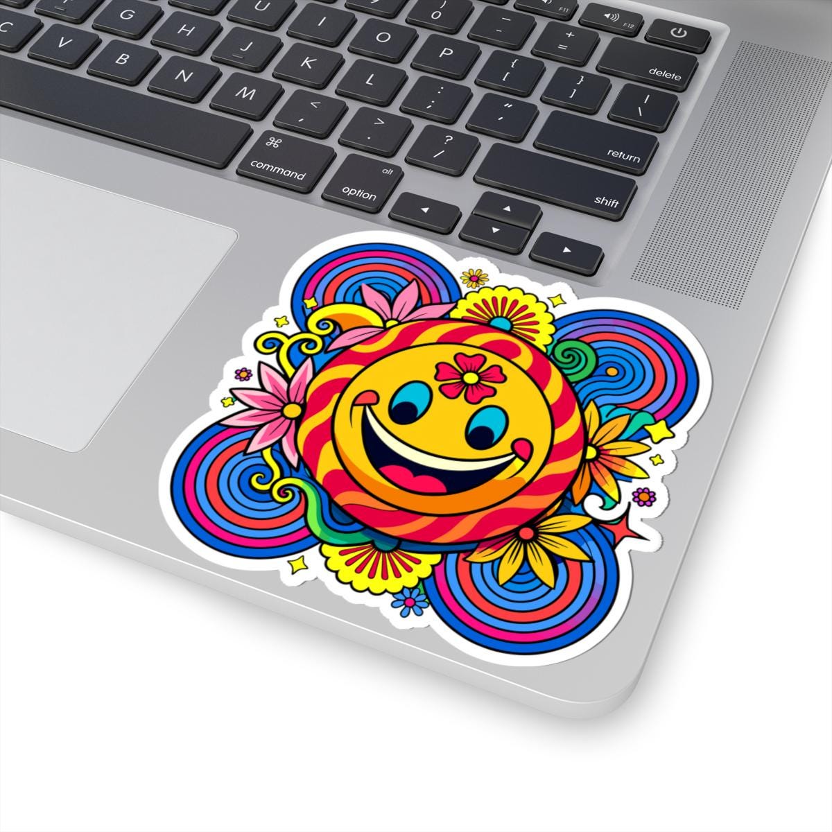 Retro Flower Power Smiley Sticker | Groovy Happy Face Vinyl Decal