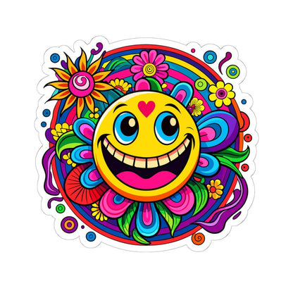 Heart Happy Emoji Sticker | Rainbow Smiley Face Flower Vinyl Decal