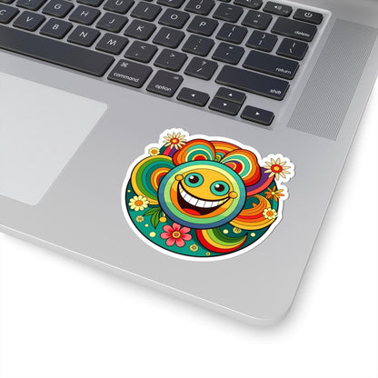 Retro Rainbow Emoji Sticker | Groovy Smiley Face Vinyl Decal (Waterproof)