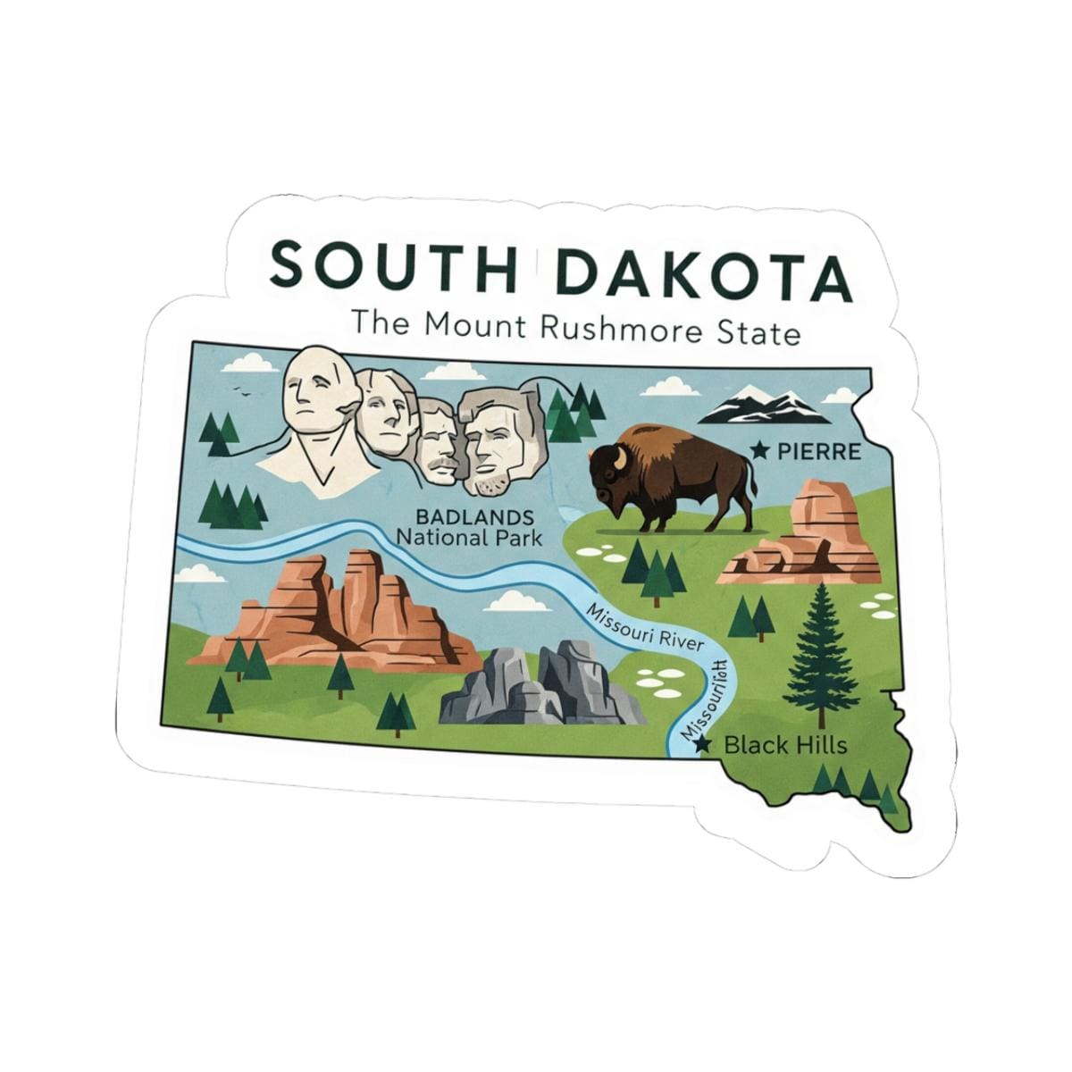 South Dakota Sticker Pack | Mount Rushmore, Badlands, Bison Art (Waterproof)