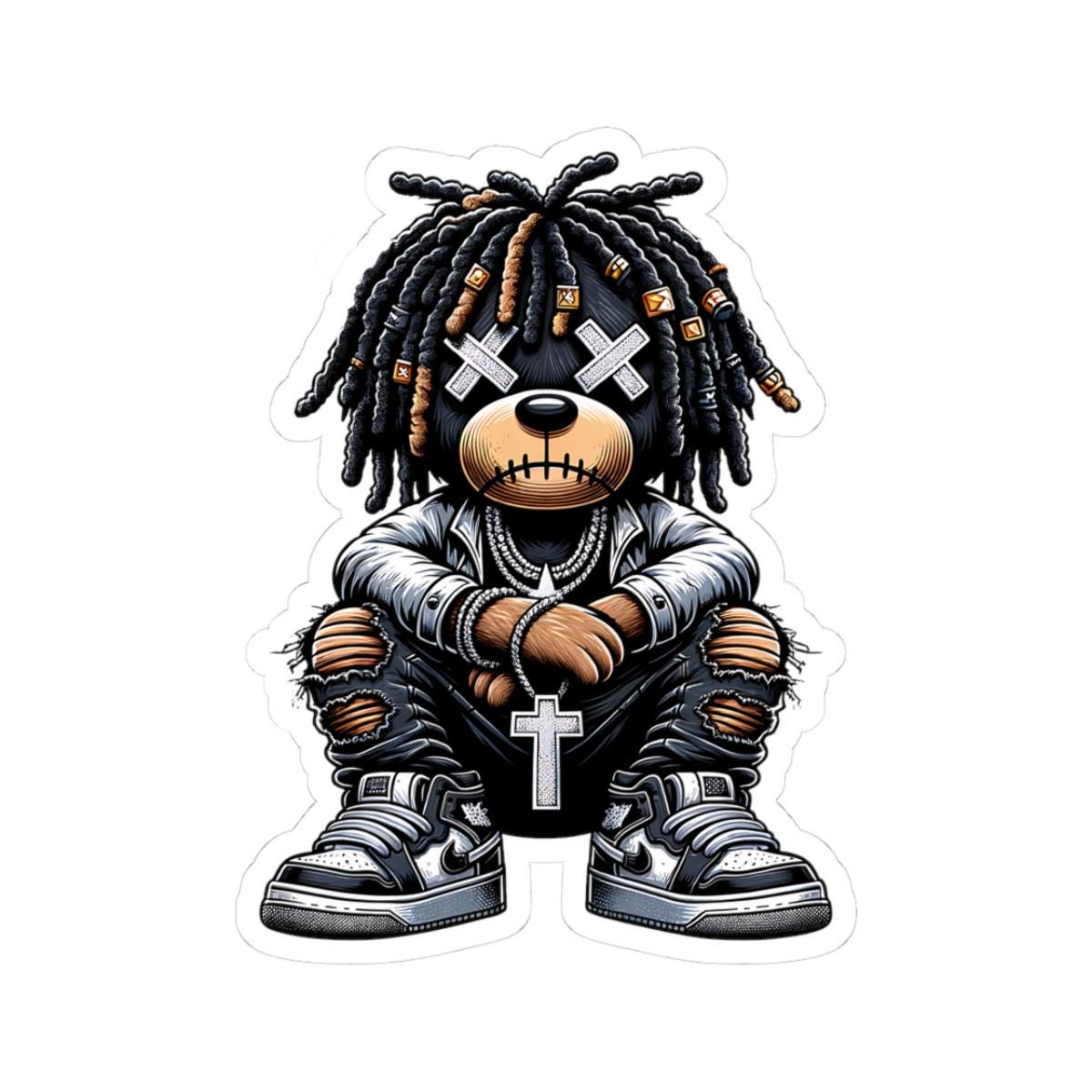 Dreadlock Bear Vinyl Sticker | Urban Gothic Streetwear Art (Glossy or Matte)