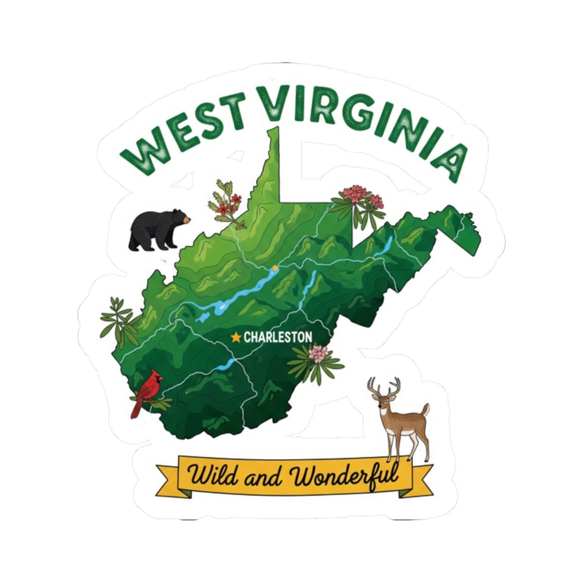 West Virginia Sticker Pack | Wild Art Bear Deer (Glossy, Matte, Holographic)