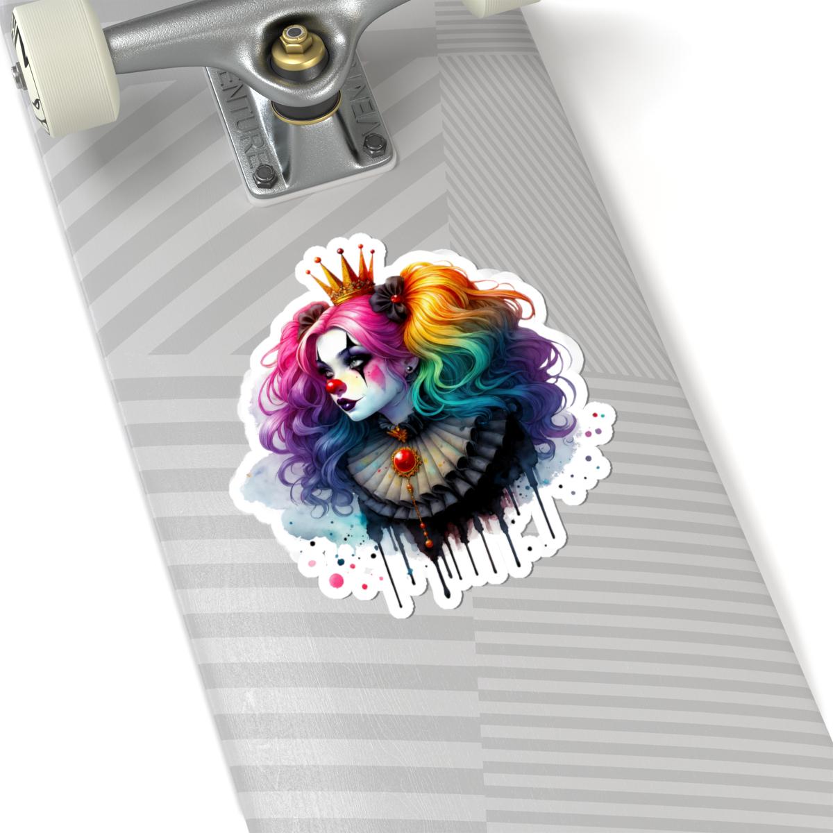 Rainbow Clown Queen Sticker | Gothic Circus Art, Glossy Vinyl