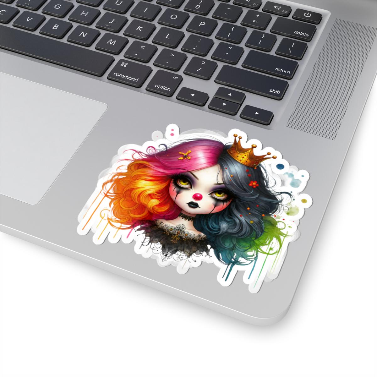 Split Hair Clowncore Sticker | Sad Clown Goth Art Vinyl Decal