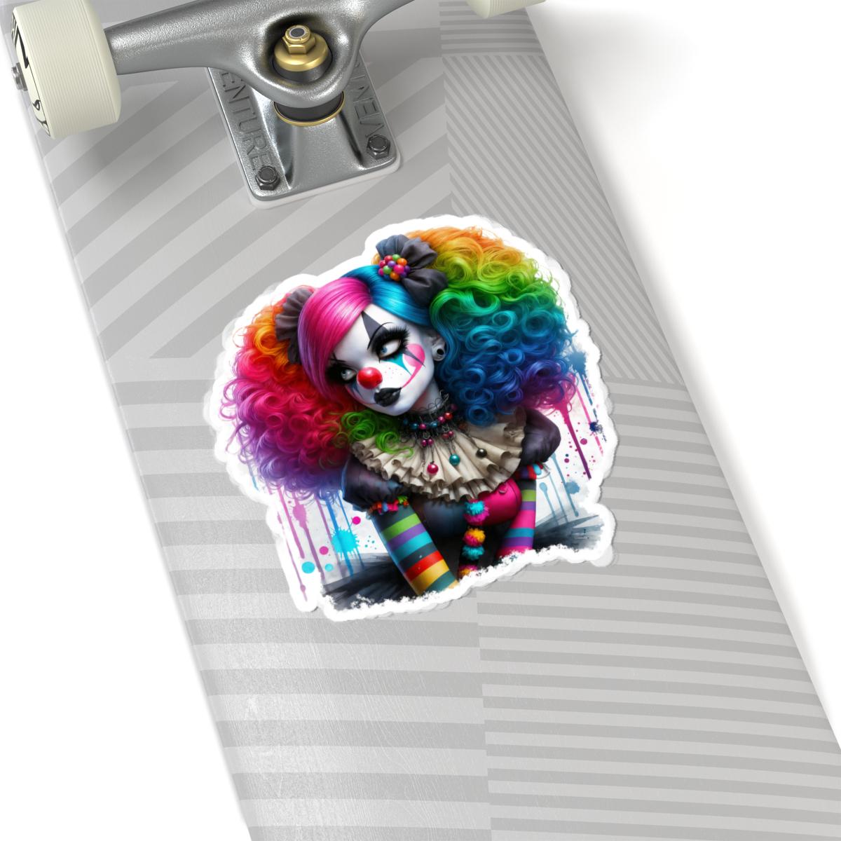 Rainbow Gothic Clown Sticker | Creepy Circus Doll Art (Glossy Vinyl)