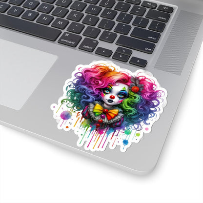 Rainbow Clown Girl Sticker | Creepy Circus Vinyl Decal (Waterproof)