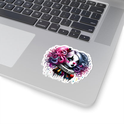 ColorFlow | Gothic Circus Doll Sticker | Pink Blue Curly Hair Clowncore Art | Alt Kawaii Jester Aesthetic Decal