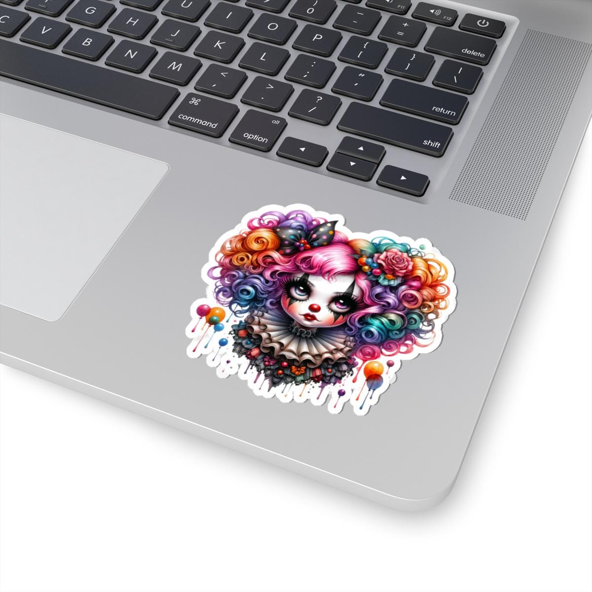 Rainbow Clowncore Girl Sticker | Pastel Circus Vinyl Decal, Waterproof Art