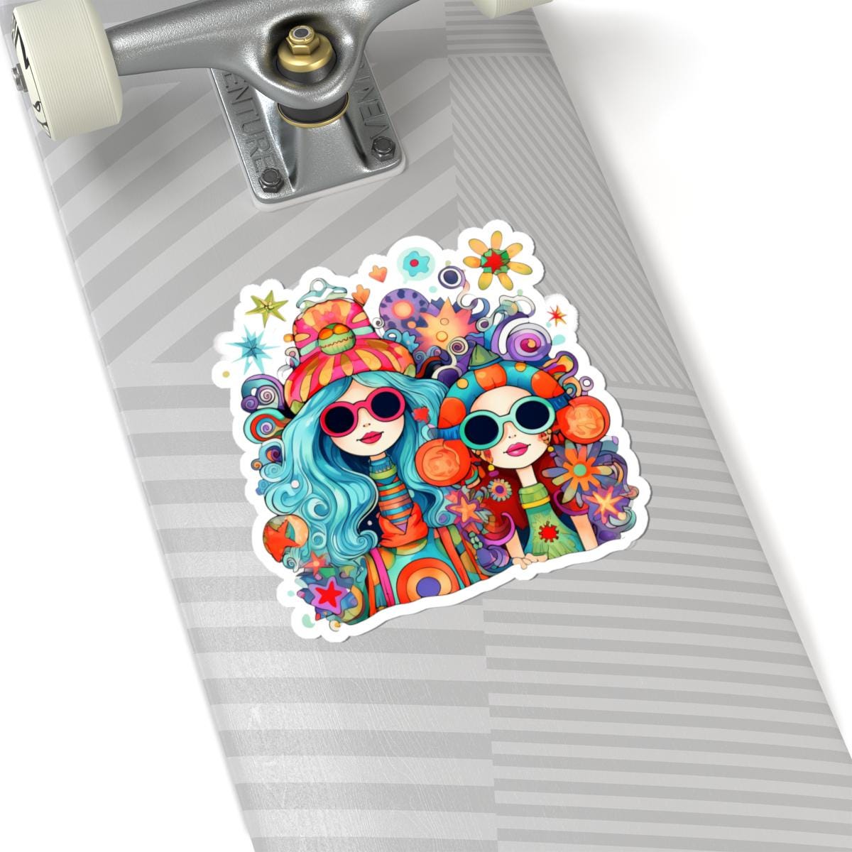 Groovy Hippie Girls Sticker | Colorful Retro Vinyl Decal (Waterproof)