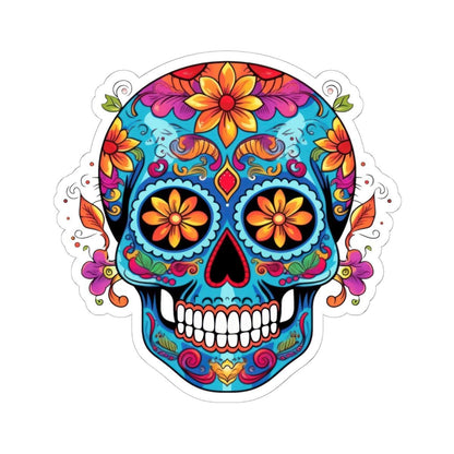 Vibrant Sugar Skull Sticker | Orange Flowers, Calavera Vinyl Art (Waterproof)