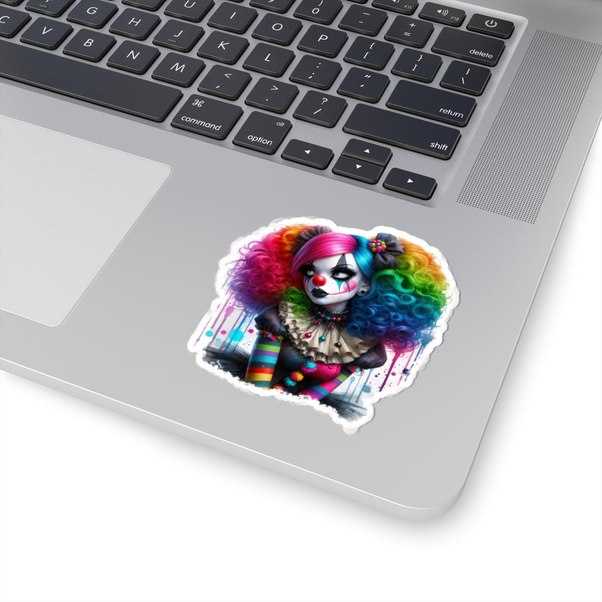 Rainbow Gothic Clown Sticker | Creepy Circus Doll Art (Glossy Vinyl)
