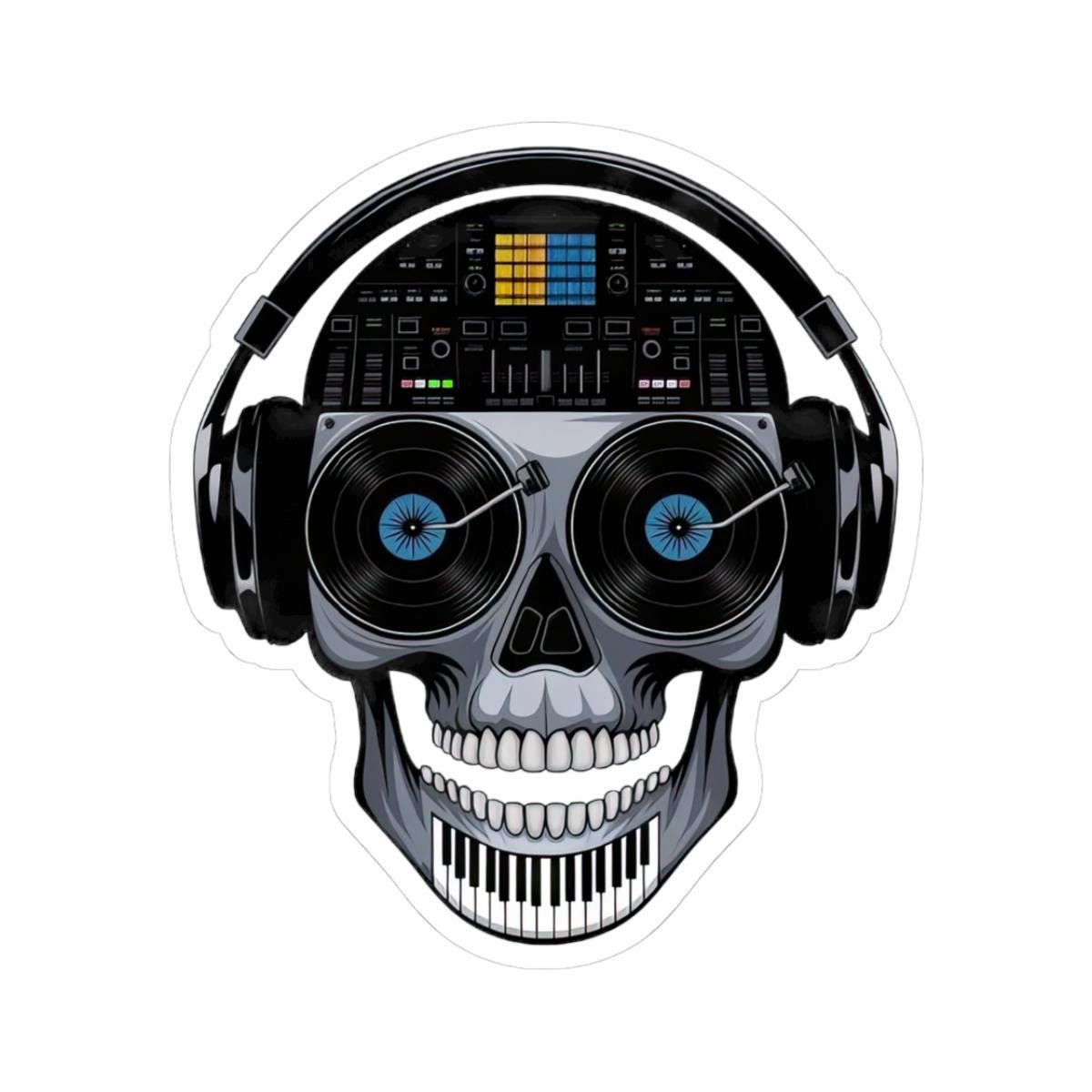 DJ Skull Sticker | Vinyl Record Turntable Headphones Art Decal (Glossy)