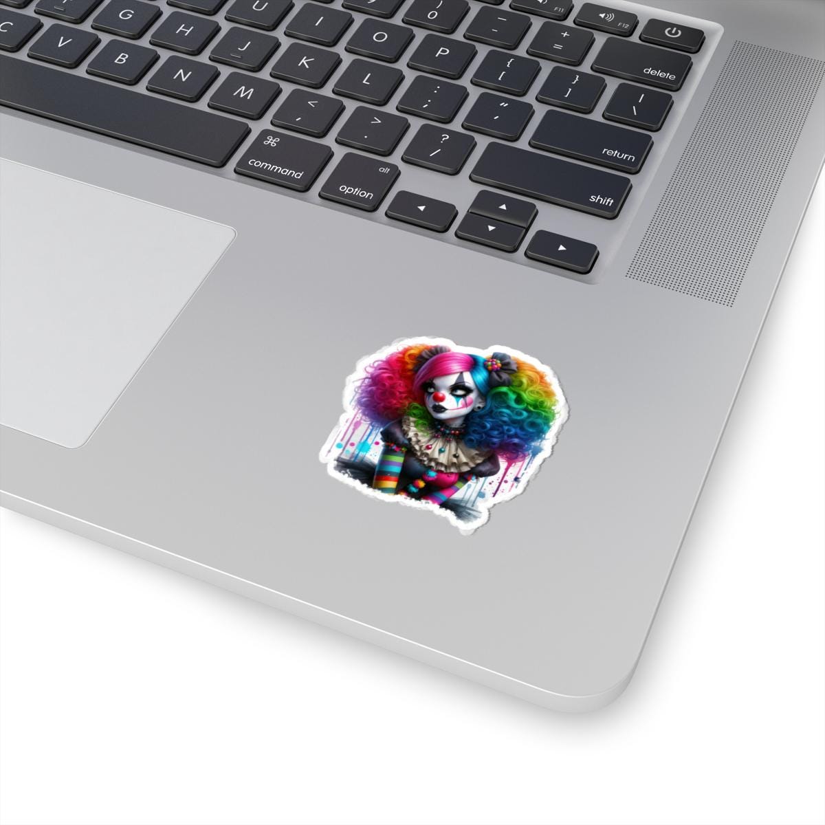 Rainbow Gothic Clown Sticker | Creepy Circus Doll Art (Glossy Vinyl)