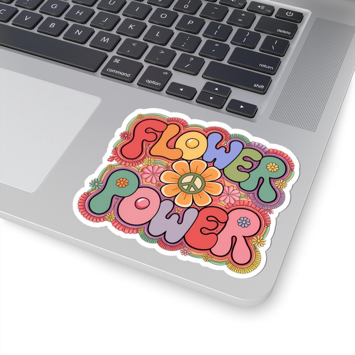 Flower Power Peace Sign Sticker | Groovy Retro Boho Floral Decal (Glossy)