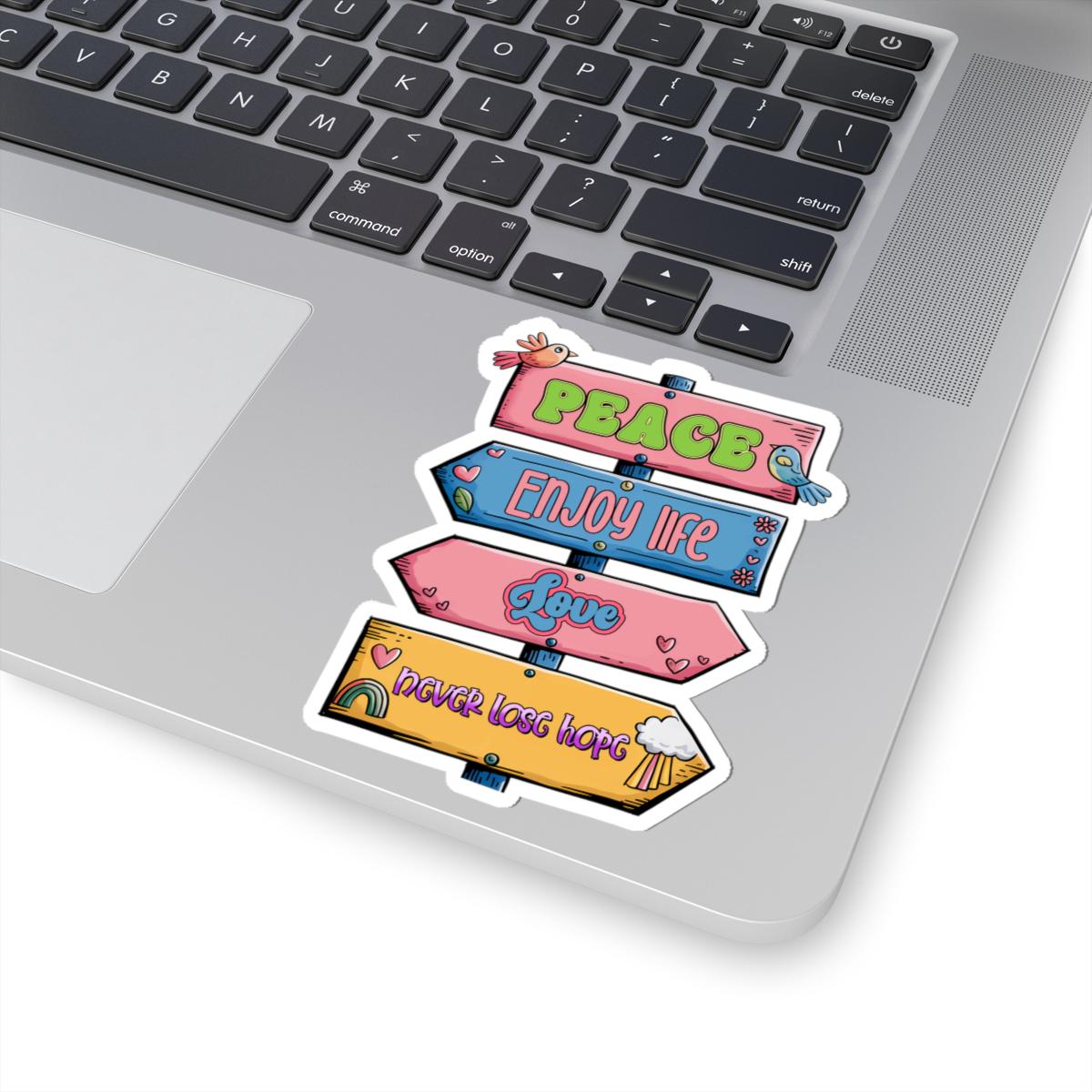 ColorFlow | Peace Love Hope Sticker Retro Signpost Motivational Vinyl Decal Waterproof Hippie Positive Quote Glossy Kiss Cut Sticker
