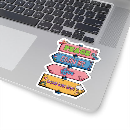 ColorFlow | Peace Love Hope Sticker Retro Signpost Motivational Vinyl Decal Waterproof Hippie Positive Quote Glossy Kiss Cut Sticker