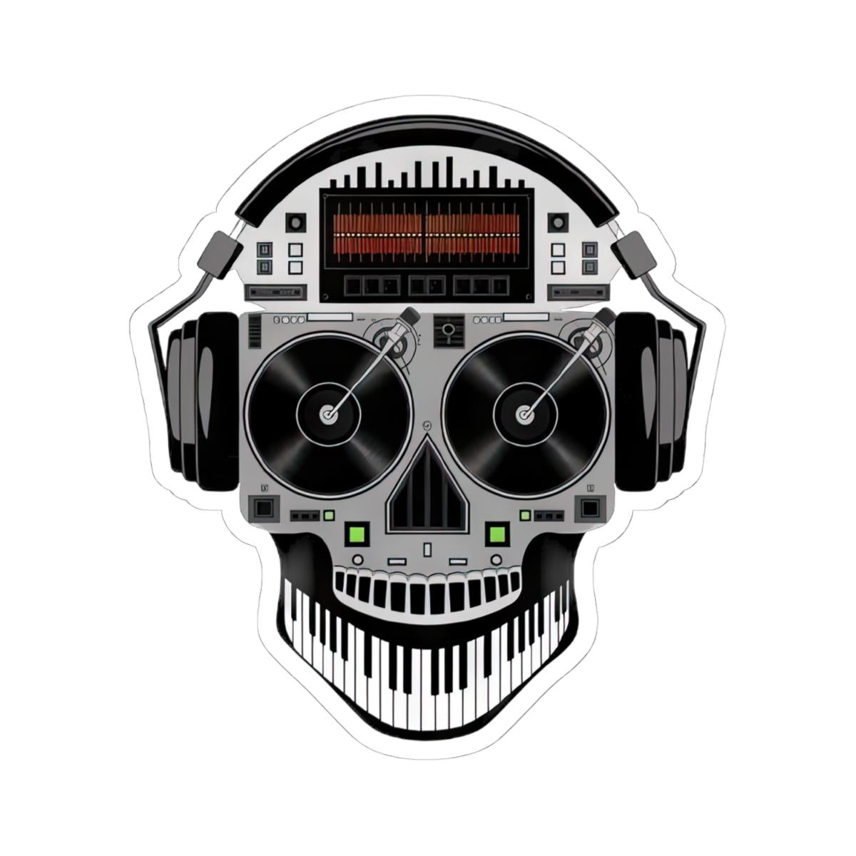 DJ Skull Turntable Sticker | Waterproof Vinyl EDM Music Headphones (Glossy)