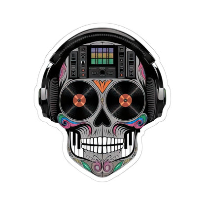 Sugar Skull DJ Sticker | Colorful Turntables, Mixer, Vinyl Music Decal (Waterproof)