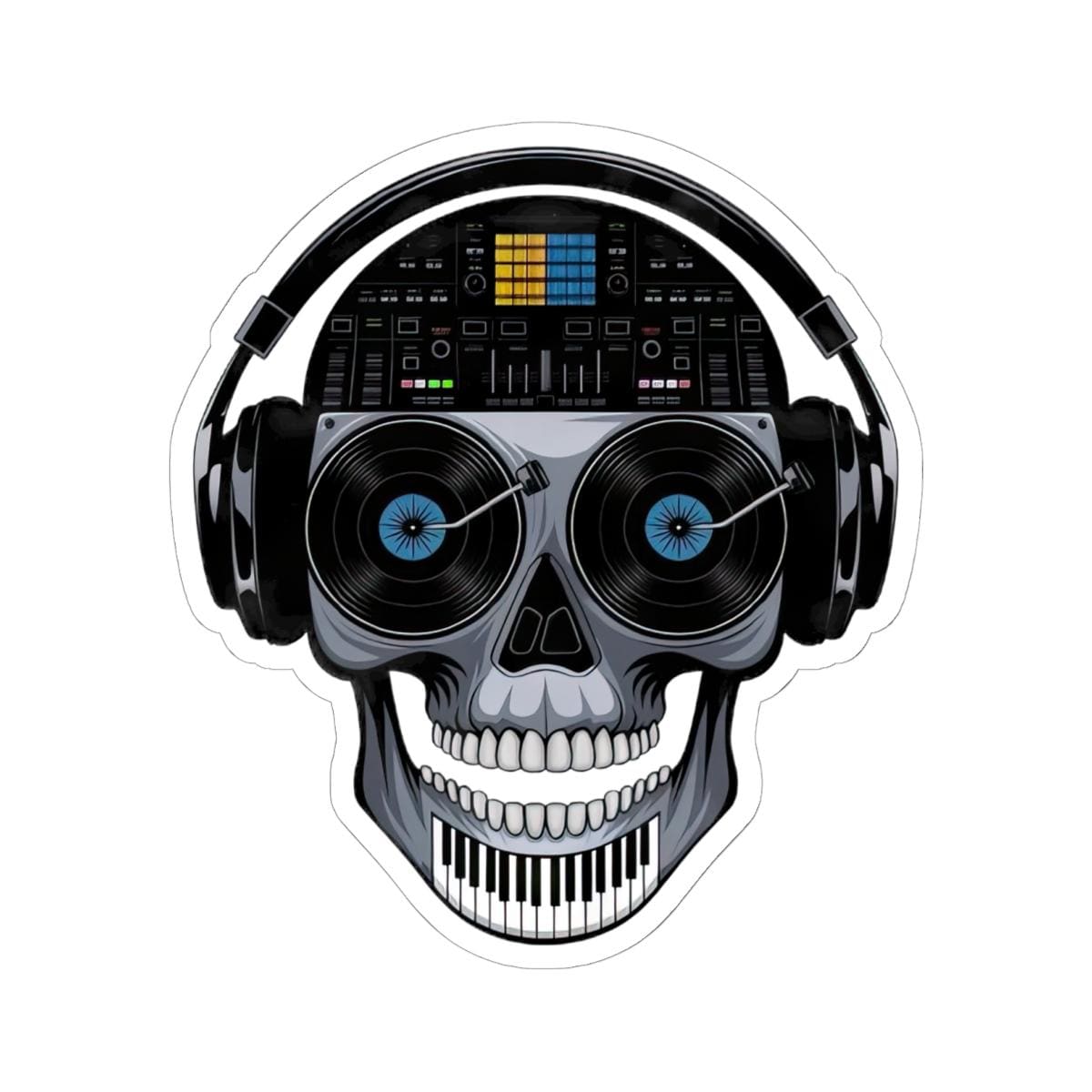 DJ Skull Sticker | Vinyl Record Turntable Headphones Art Decal (Glossy)