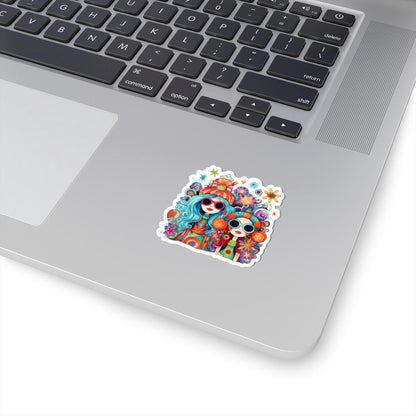 Groovy Hippie Girls Sticker | Colorful Retro Vinyl Decal (Waterproof)