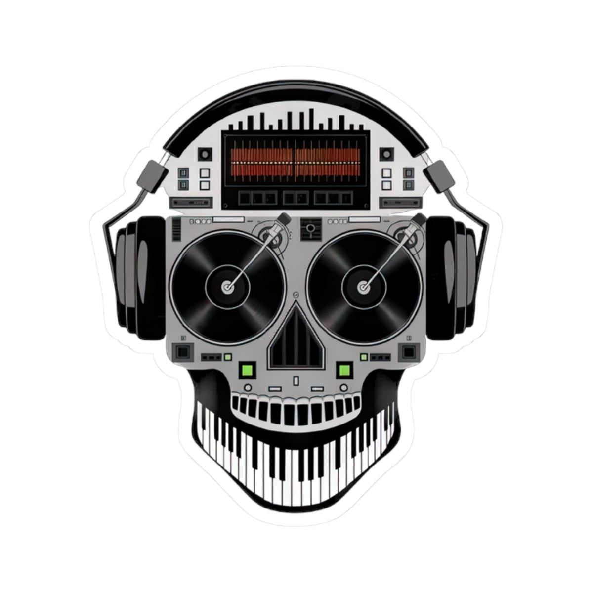 DJ Skull Turntable Sticker | Waterproof Vinyl EDM Music Headphones (Glossy)