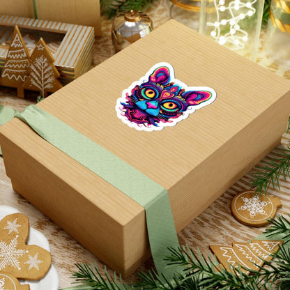 ColorFlow | Vibrant Psychedelic Cat Sticker with Neon Mandala Art | Trippy Rainbow Kitty Vinyl Decal | Mystical Boho Cat Design