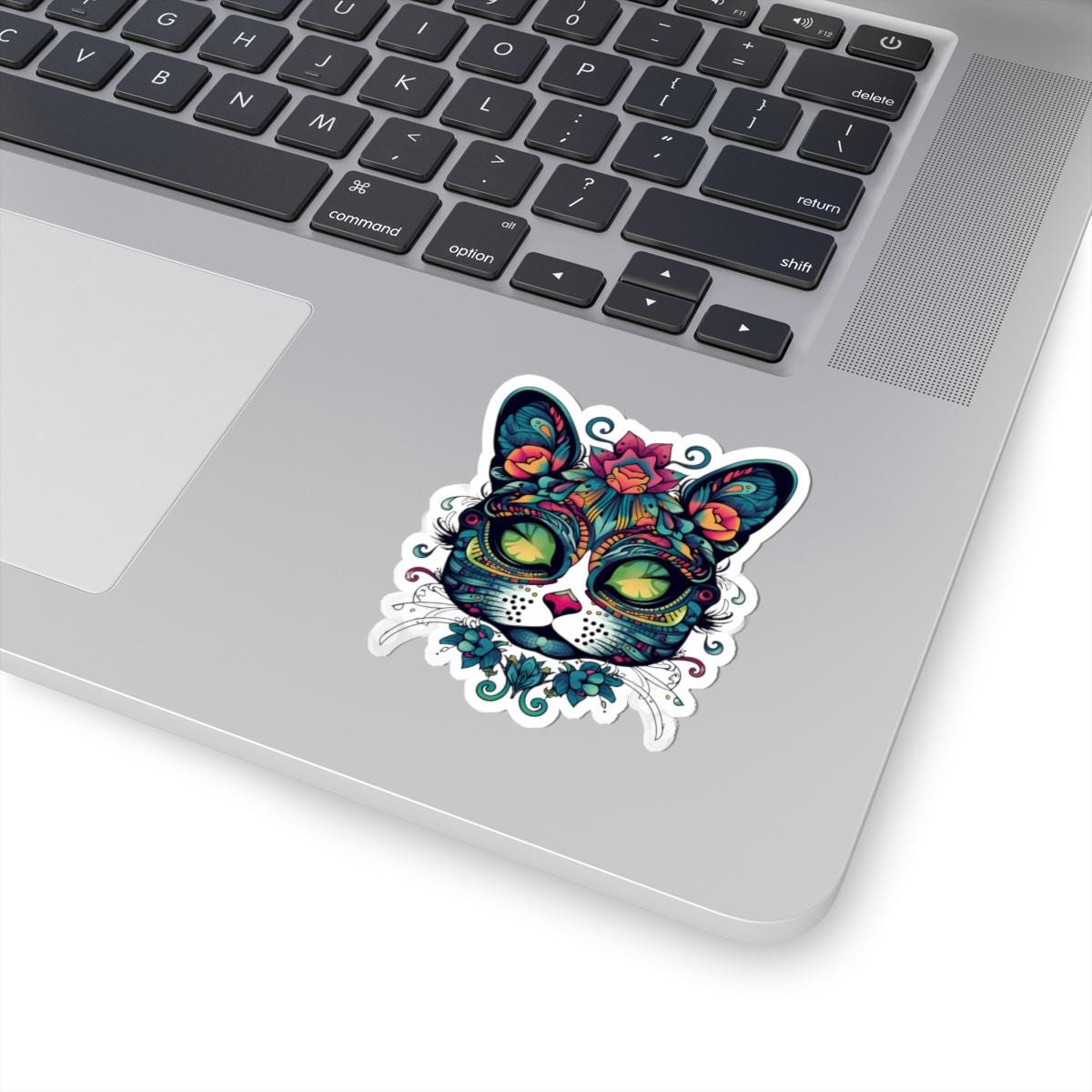 Mystical Botanical Cat Sticker | Psychedelic Floral Feline Vinyl Decal