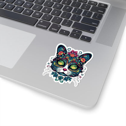 Mystical Botanical Cat Sticker | Psychedelic Floral Feline Vinyl Decal