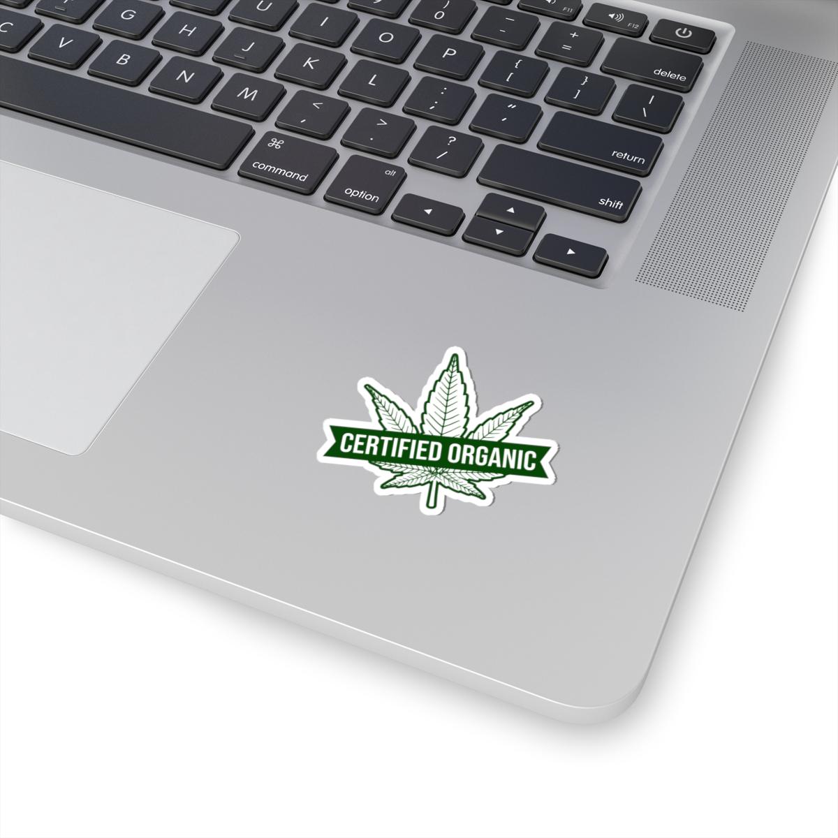 ColorFlow | Certified Organic Weed Sticker Waterproof Cannabis Leaf Vinyl Decal Funny Stoner Label for Laptop Jar Flask Dispensary Use
